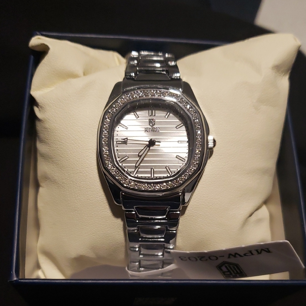 Silver Montres Prestige Watch with Crystal Accents